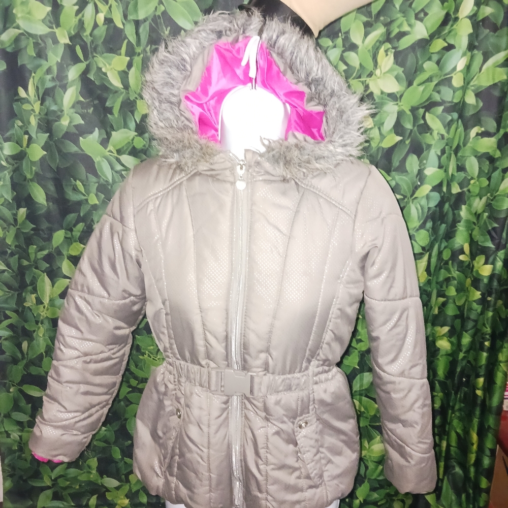 R88 By S. Rothschild Silver Girls Hooded Puffer Winter Belted Coat Size L
